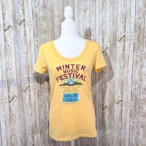 Women’s Lilu Short Sleeve Graphic Tee | Yellow | Scoop Neck | Size Small